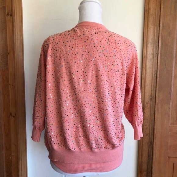 CYNTHIA STEFFE Bead Sequin Coral 3/4 Sleeve Twin Set Medium Vintage - Picture 6 of 17